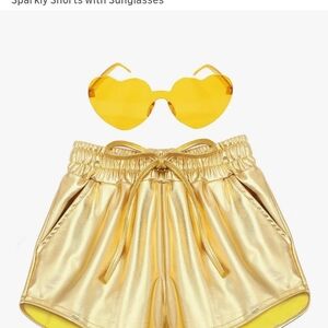 Gold Metallic Drawstring Shorts with Heart Sunglasses